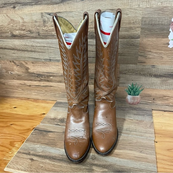 Vintage Acme women’s cowgirl boots size 6.5 narrow sand western - Picture 3 of 11